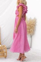 Clarisse | Maxi Floral Dress with Ruffles and Lace-Up Back