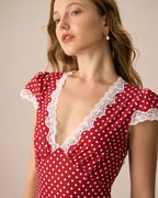 Clara | Red Maxi Dress with Polka Dots and Lace
