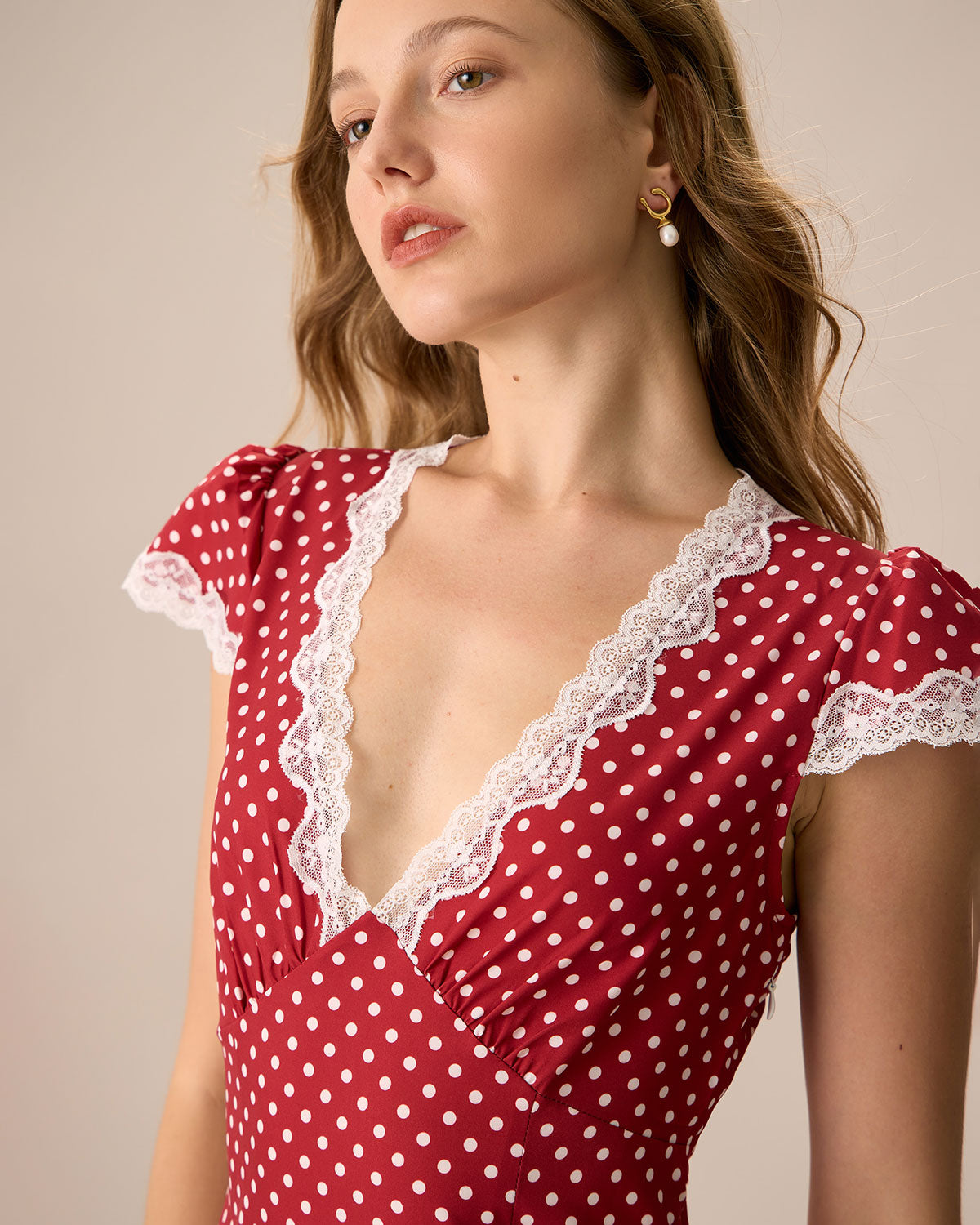 Clara | Red Maxi Dress with Polka Dots and Lace