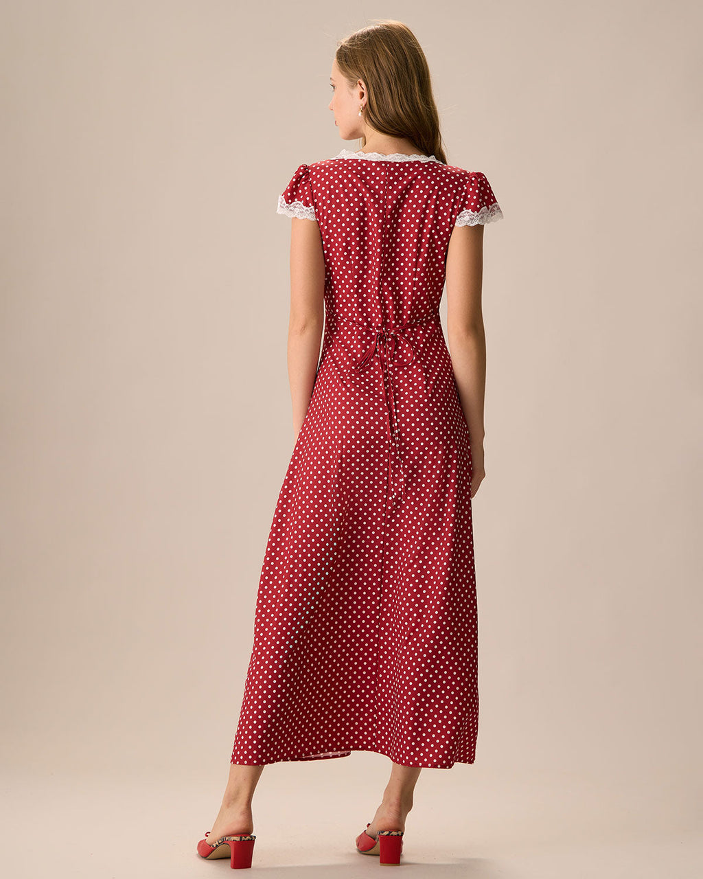 Clara | Red Maxi Dress with Polka Dots and Lace - Novaesta