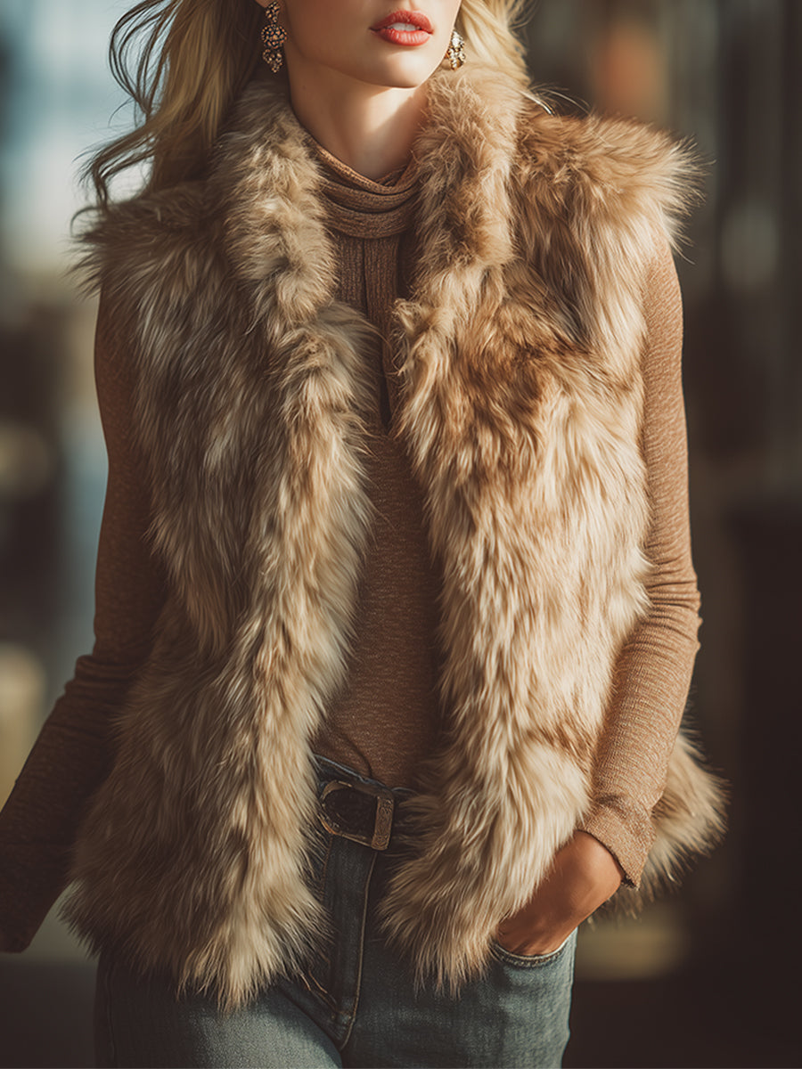 Sierra | Western stand-collar faux fur vest - Novaesta