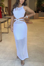 Élia | Textured Maxi Dress with Cut-Out and Ring