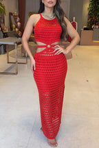 Élia | Textured Maxi Dress with Cut-Out and Ring