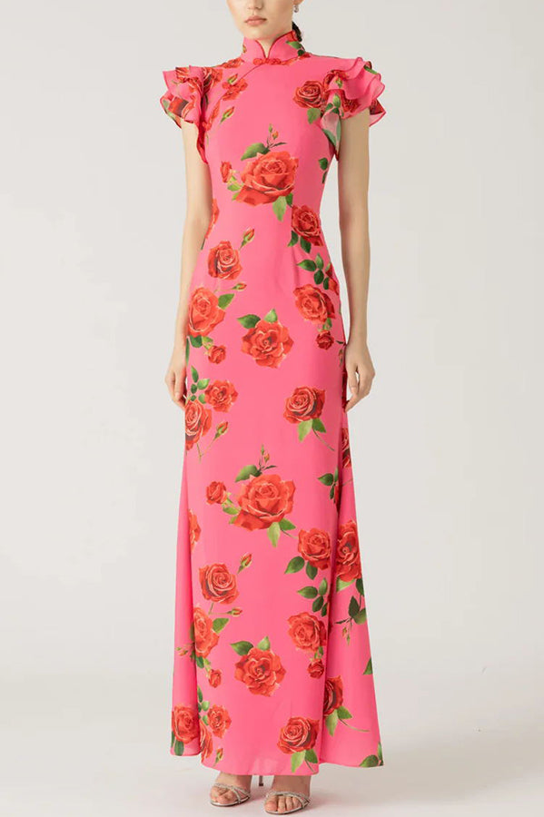 Meilin | Floral Maxi Dress Cheongsam Style - Novaesta
