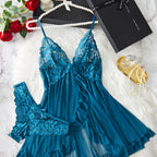Lucia – Lace Front-Slit Chemise & Slip Set
