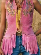 Gilded Rose | embroidered pink suede tassel vest