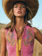 Gilded Rose | embroidered pink suede tassel vest