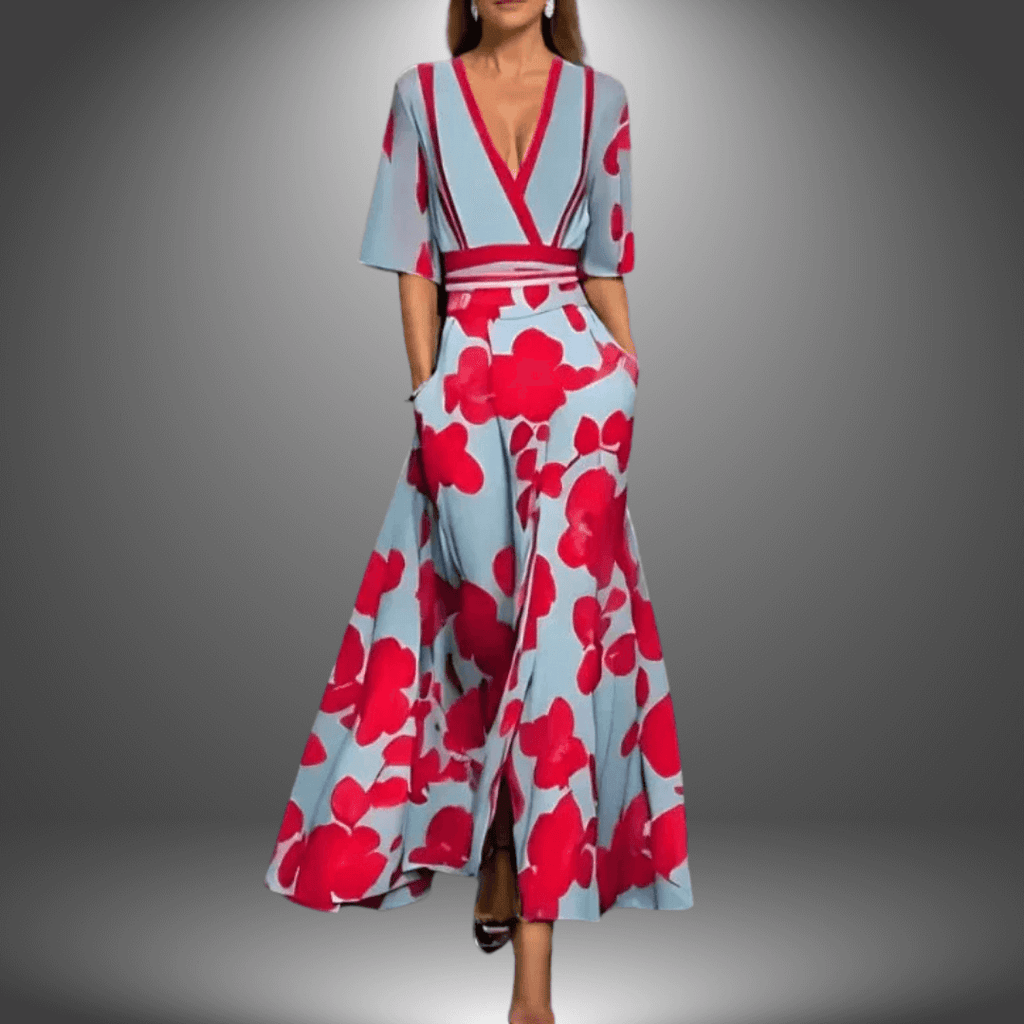 Alina | Elegant Floral V-Neck Maxi Dress - Novaesta