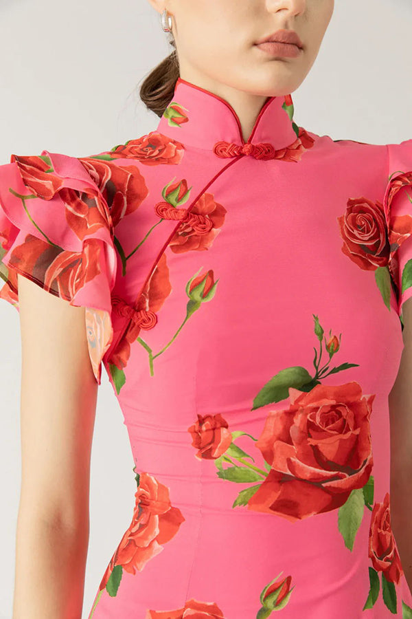 Meilin | Floral Maxi Dress Cheongsam Style - Novaesta