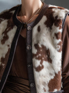 Retro Ranch | Brown Cow-Print Faux Fur Vest