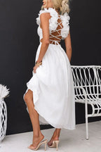 Clarisse | Maxi Floral Dress with Ruffles and Lace-Up Back