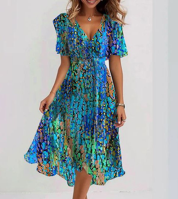 Kamila | Blue midi dress with short sleeves - Novaesta