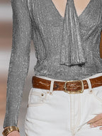 Slate Shimmer | Skinny Long Sleeve V-Neck Tee