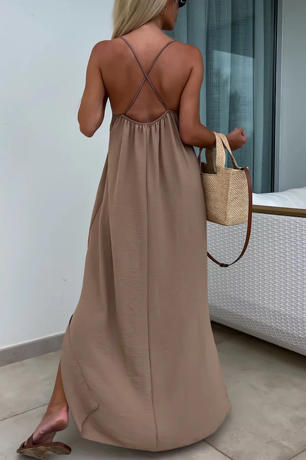 Myriam | Maxi Dress Solid Backless with Straps - Novaesta