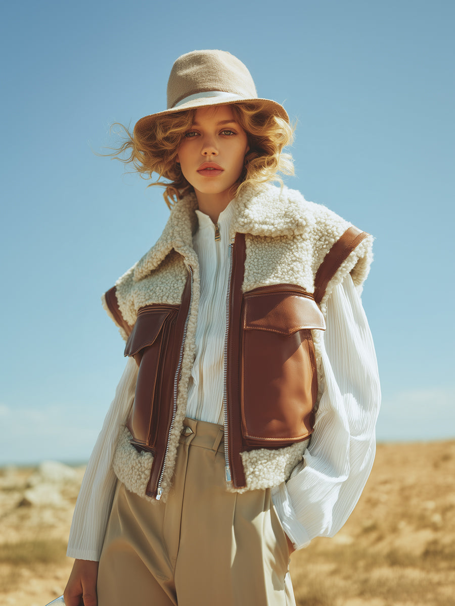 Sloane | Lambswool-Lined Faux Leather Vest - Novaesta