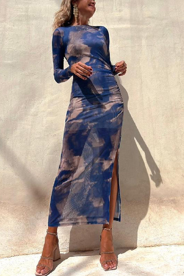 Nayla | Midi Dress with Long Sleeves and Tie-Dye Tulle - Novaesta