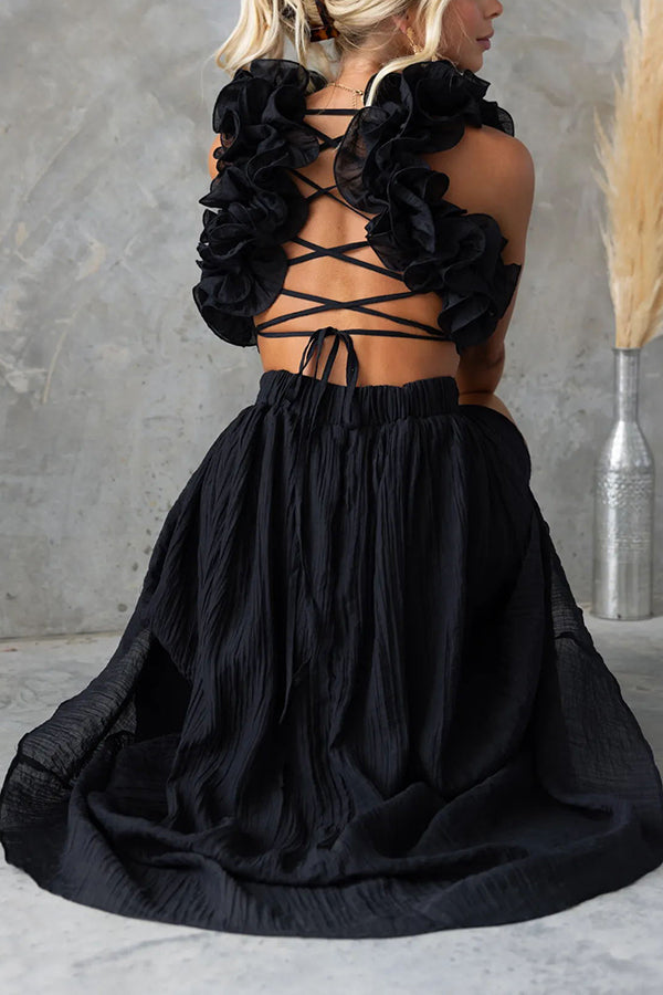 Clarisse | Maxi Floral Dress with Ruffles and Lace-Up Back - Novaesta