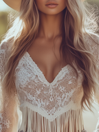 Vivienne | Retro Tassel Lace V-neck Long Sleeve Tee