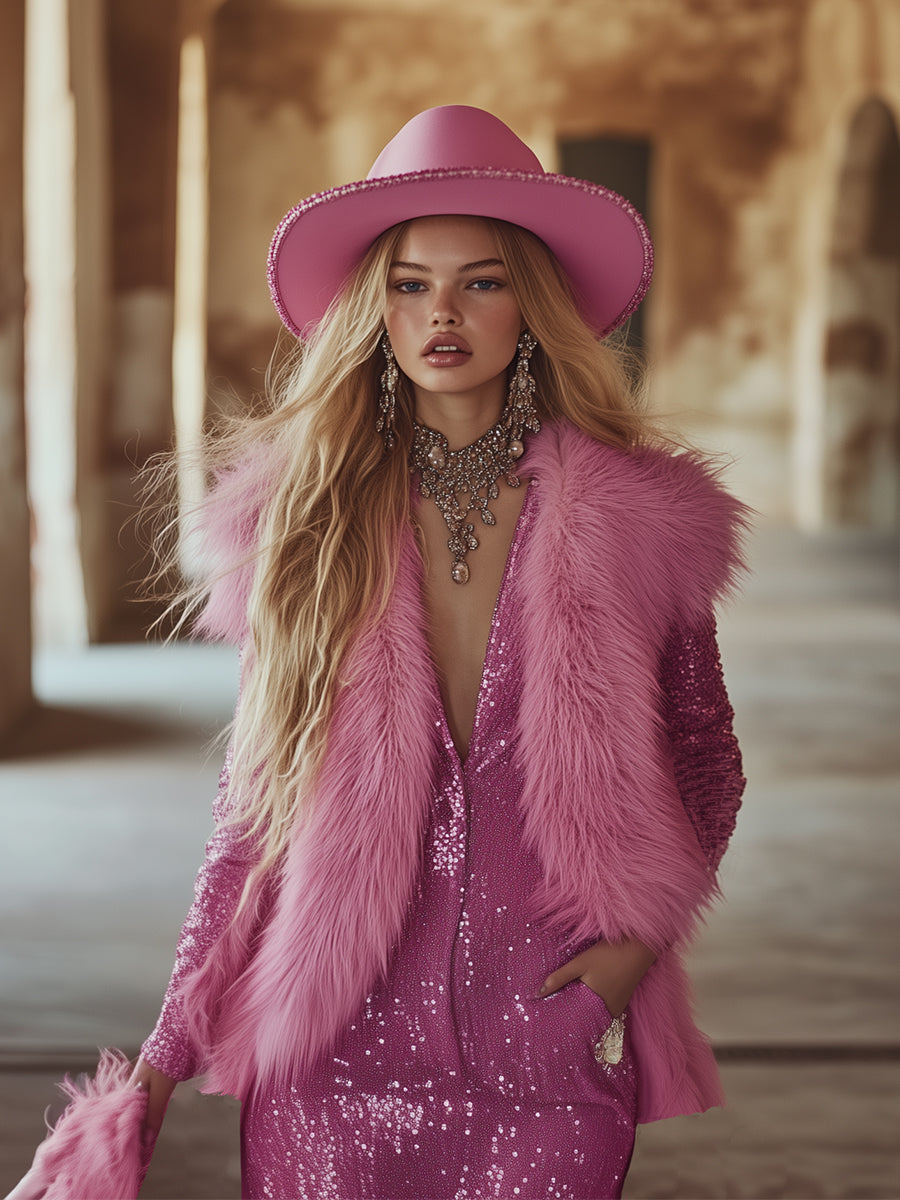 Rose Pink Glam | Faux Fur Vest