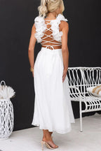 Clarisse | Maxi Floral Dress with Ruffles and Lace-Up Back