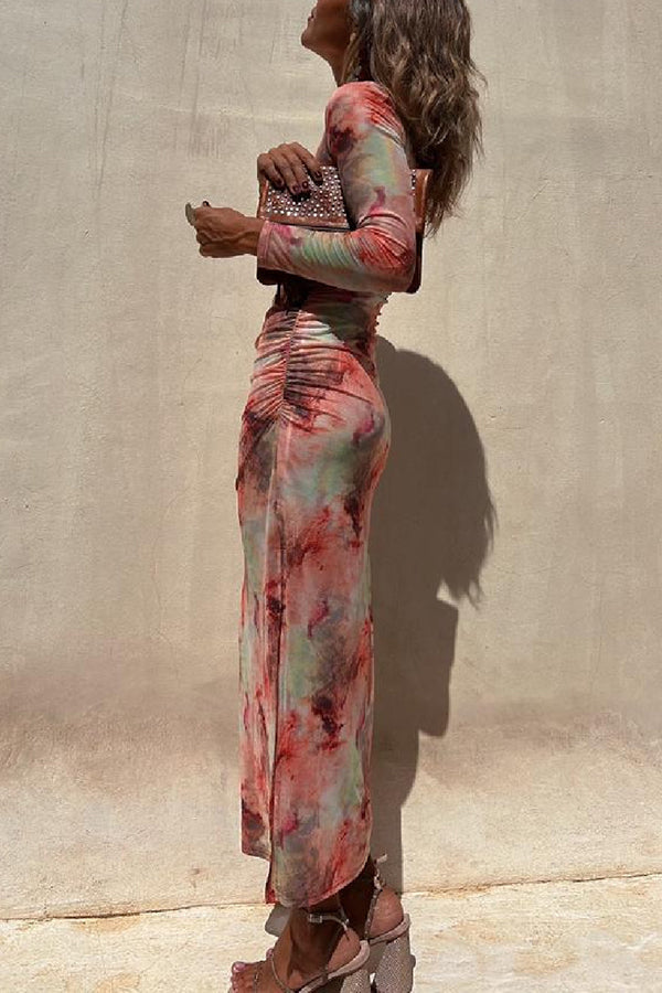 Nayla | Midi Dress with Long Sleeves and Tie-Dye Tulle