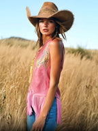 Gilded Rose | embroidered pink suede tassel vest