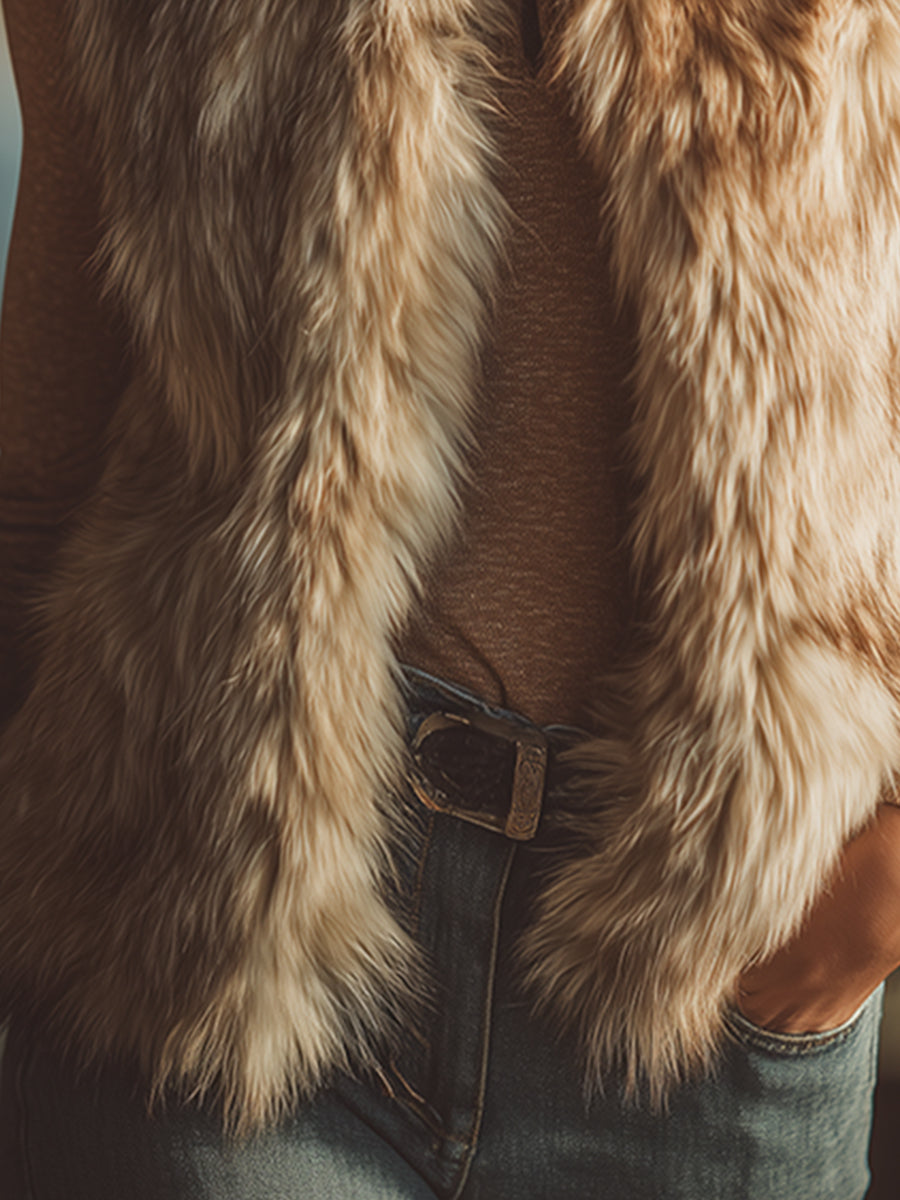 Sierra | Western stand-collar faux fur vest - Novaesta