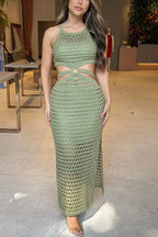 Élia | Textured Maxi Dress with Cut-Out and Ring