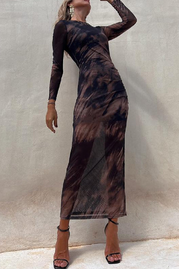 Nayla | Midi Dress with Long Sleeves and Tie-Dye Tulle
