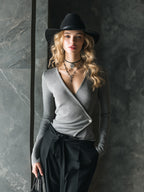 Aria | Chic Gray Wrap-Front Knit Top