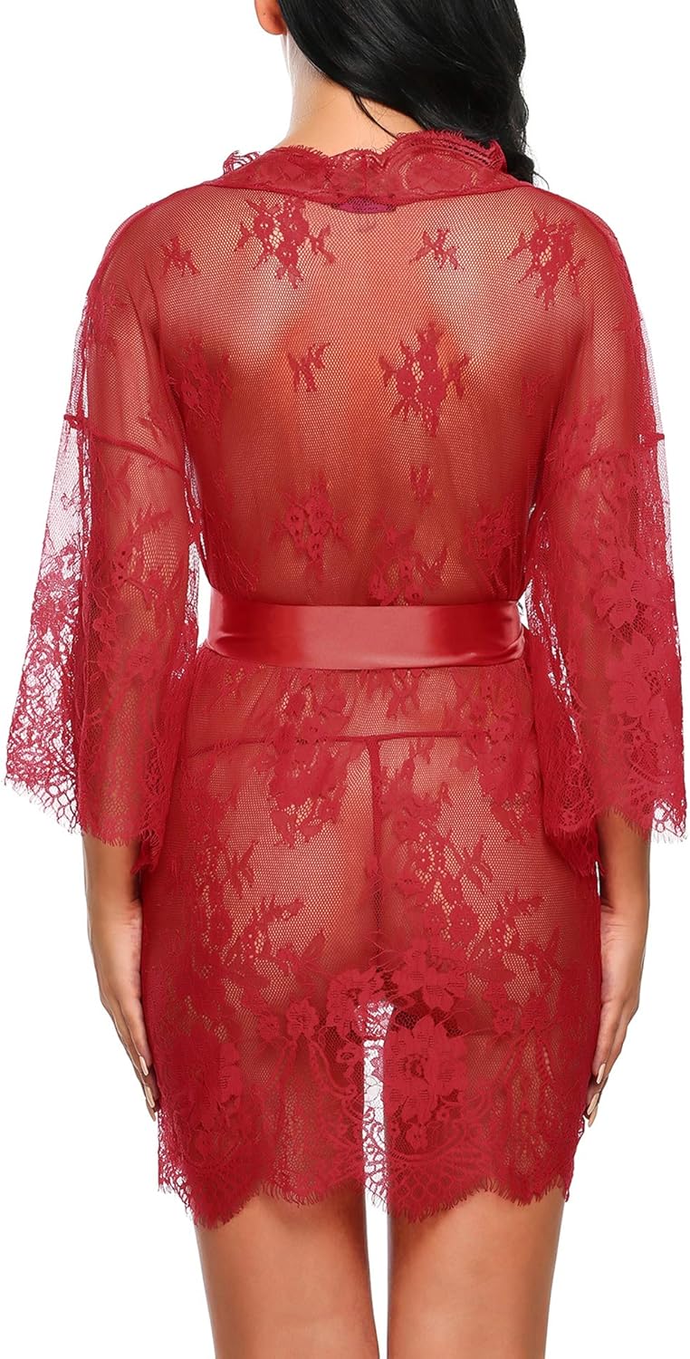 Valerie – Sheer Lace Kimono Robe Set - Novaesta