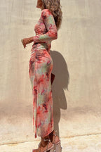 Nayla | Midi Dress with Long Sleeves and Tie-Dye Tulle