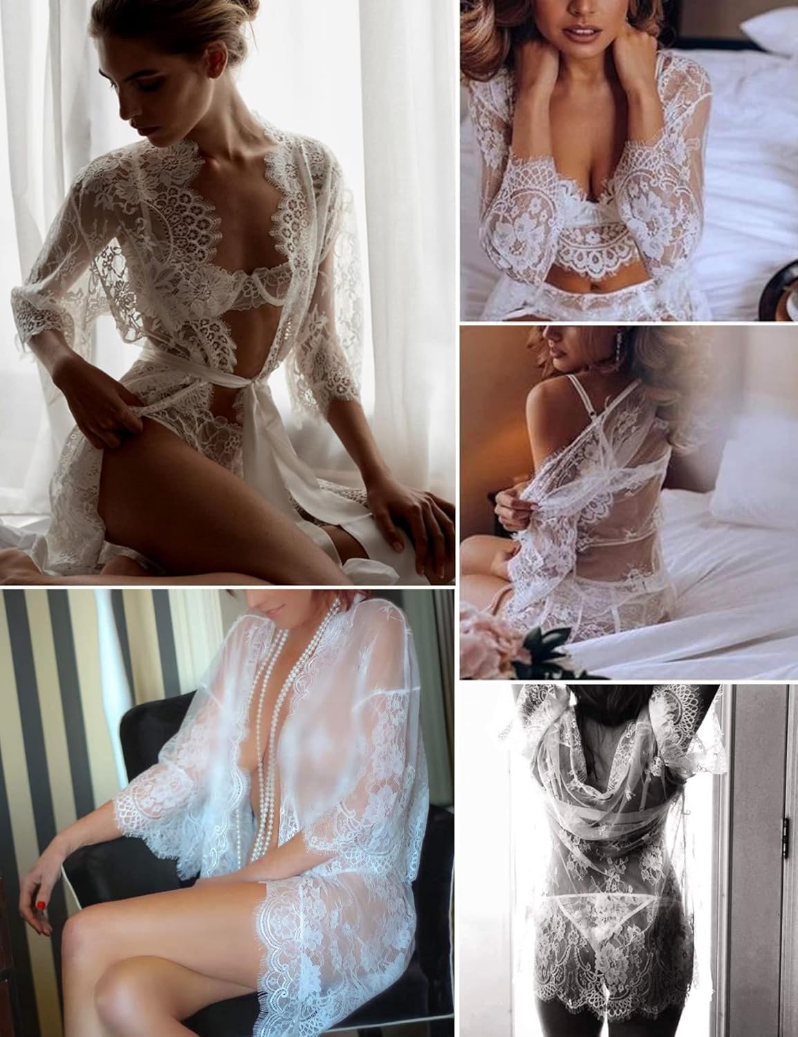 Valerie – Sheer Lace Kimono Robe Set