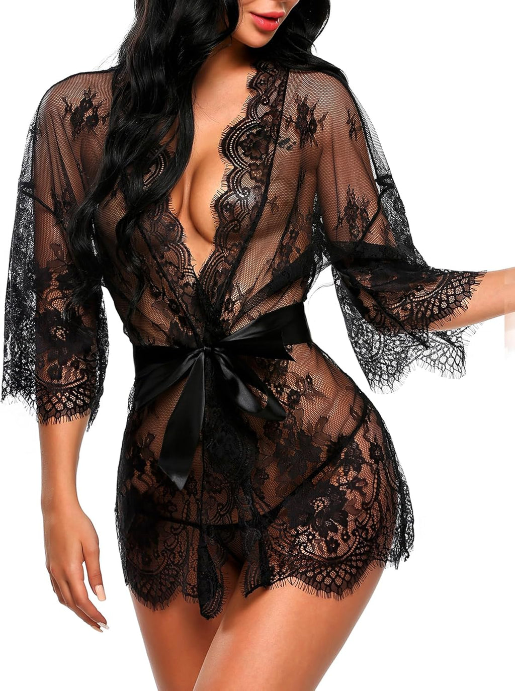 Valerie – Sheer Lace Kimono Robe Set - Novaesta