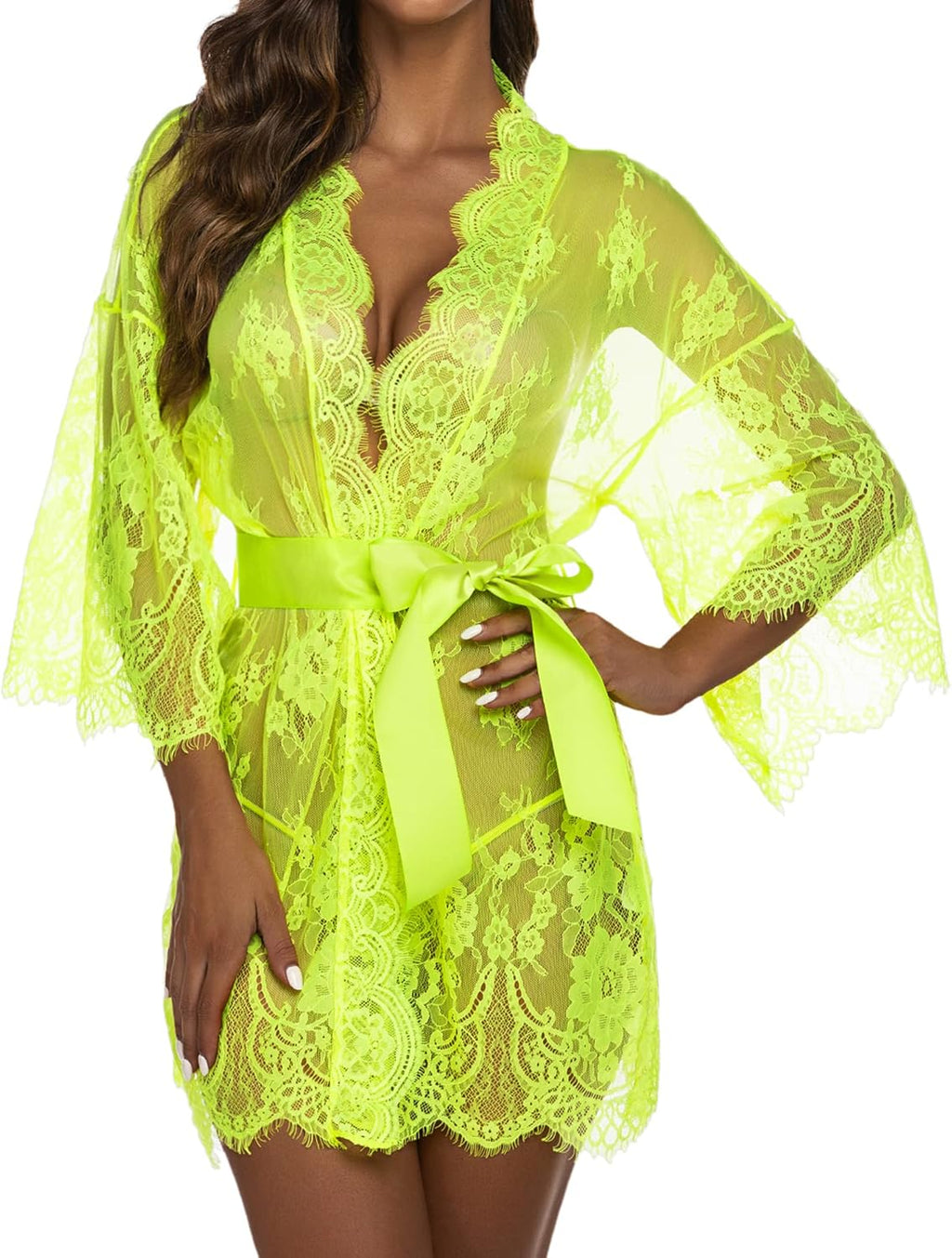 Valerie – Sheer Lace Kimono Robe Set - Novaesta