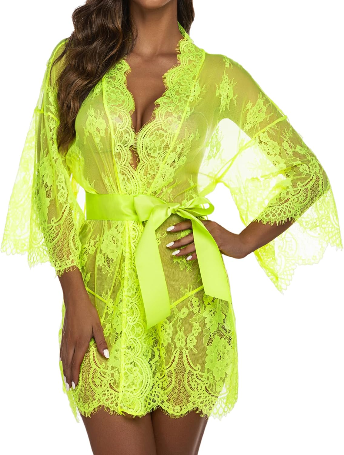 Valerie – Sheer Lace Kimono Robe Set
