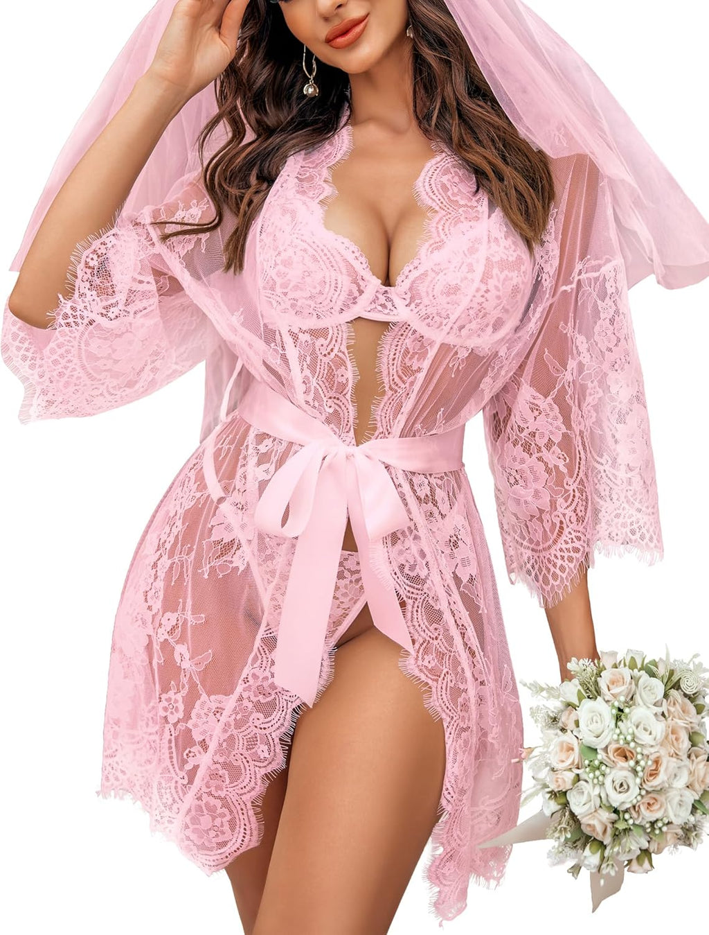 Valerie – Sheer Lace Kimono Robe Set - Novaesta