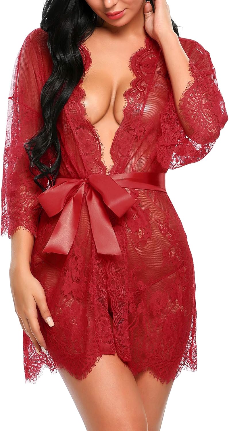Valerie – Sheer Lace Kimono Robe Set - Novaesta