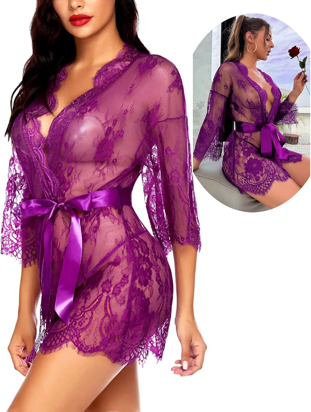 Valerie – Sheer Lace Kimono Robe Set - Novaesta