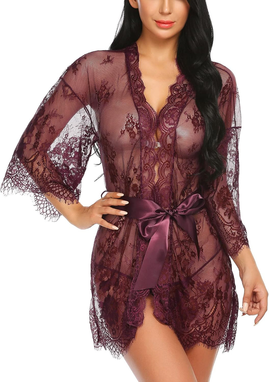 Valerie – Sheer Lace Kimono Robe Set - Novaesta