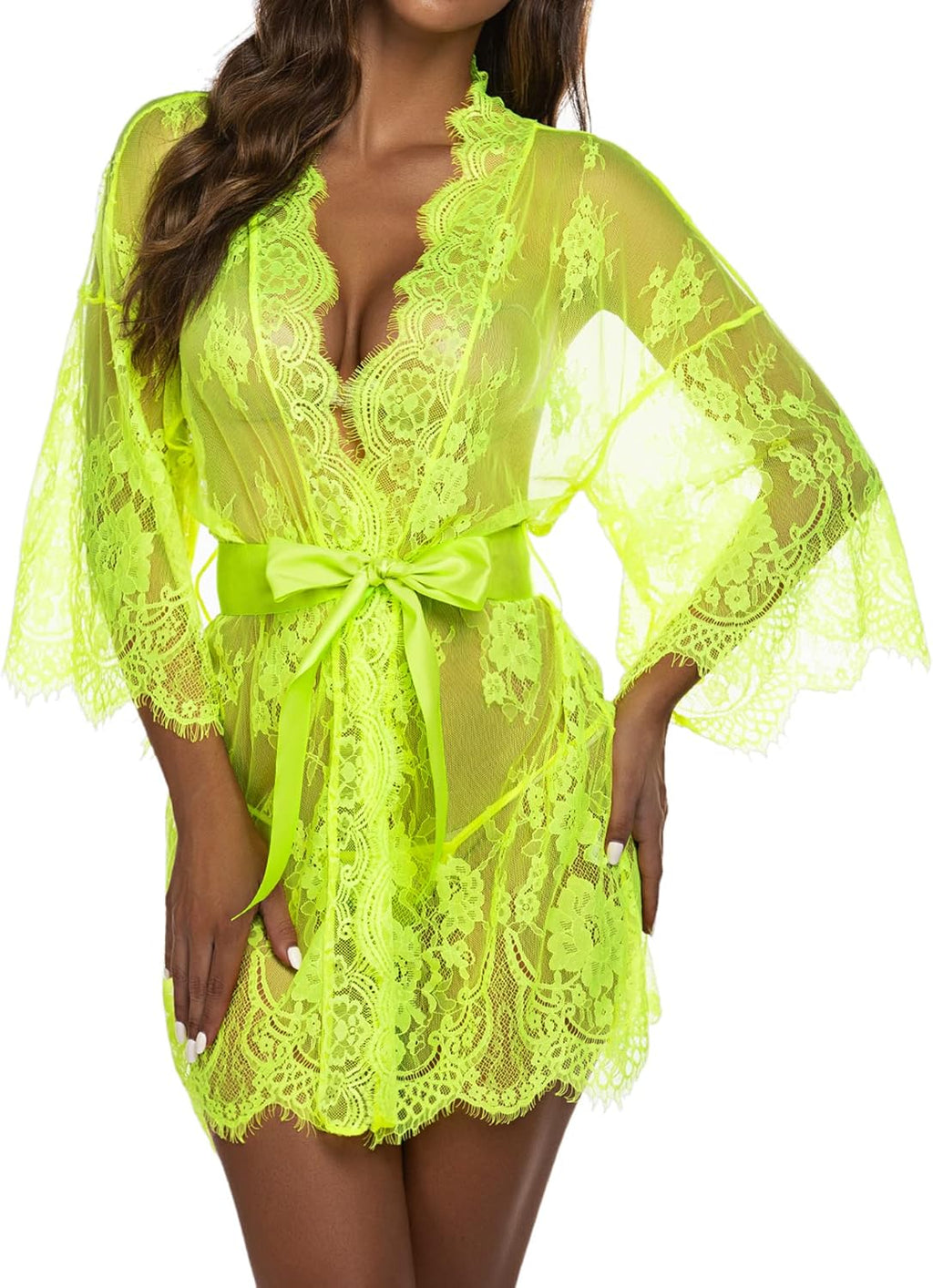 Valerie – Sheer Lace Kimono Robe Set - Novaesta