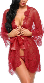 Valerie – Sheer Lace Kimono Robe Set