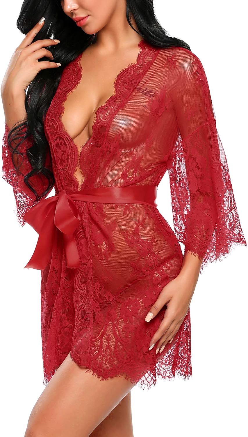 Valerie – Sheer Lace Kimono Robe Set - Novaesta
