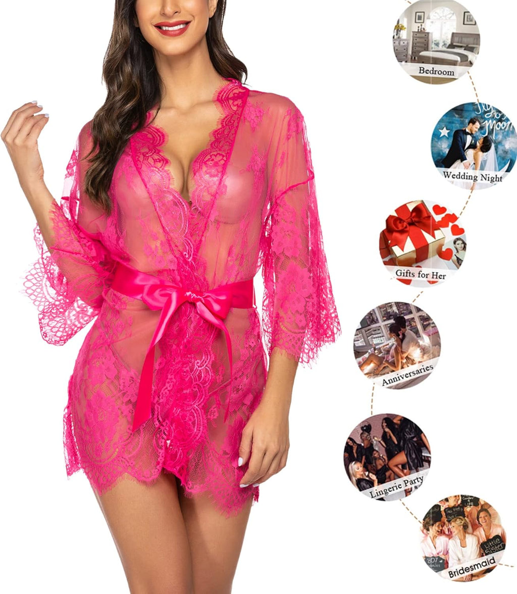 Valerie – Sheer Lace Kimono Robe Set - Novaesta