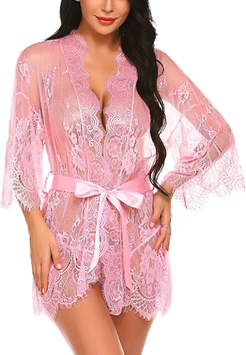 Valerie – Sheer Lace Kimono Robe Set - Novaesta