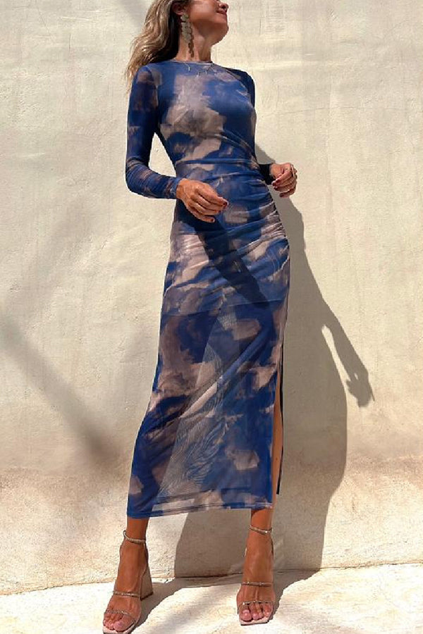 Nayla | Midi Dress with Long Sleeves and Tie-Dye Tulle - Novaesta