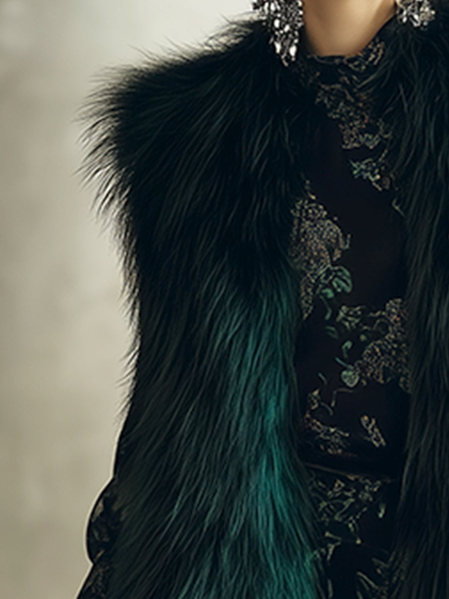 Greta | Vintage emerald faux fur vest - Novaesta