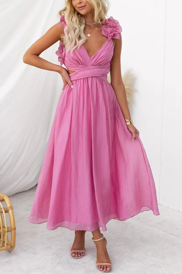 Clarisse | Maxi Floral Dress with Ruffles and Lace-Up Back
