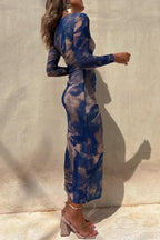 Nayla | Midi Dress with Long Sleeves and Tie-Dye Tulle
