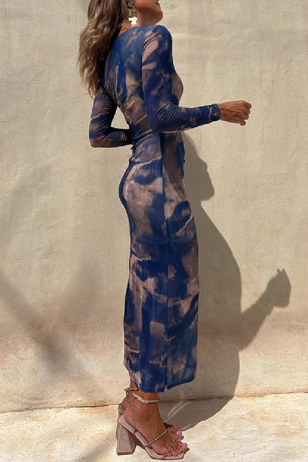Nayla | Midi Dress with Long Sleeves and Tie-Dye Tulle